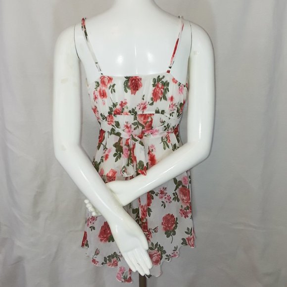 Vintage FANG Rose Print Chiffon Handkerchief Tank Top XL - Picture 3 of 8